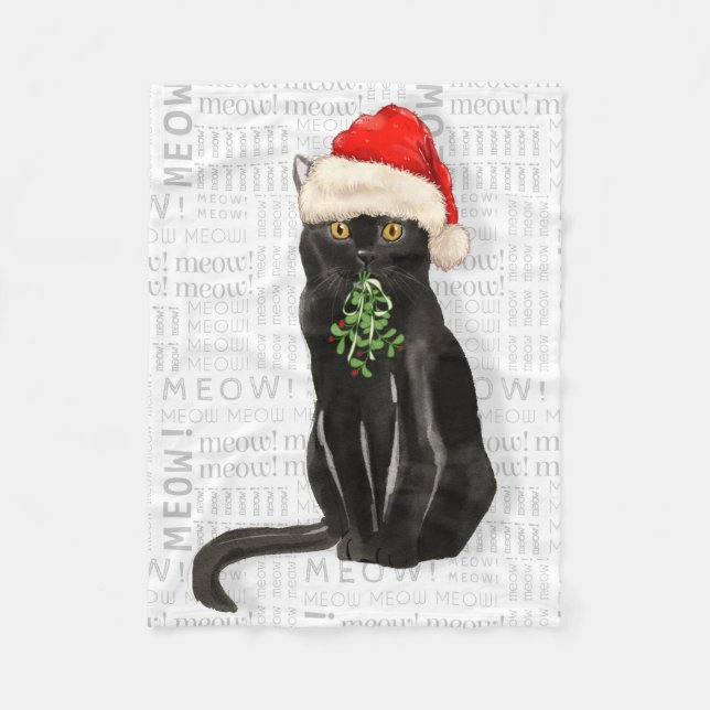 Black Bombay Santa Cat Christmas Fleece Blanket (Front)
