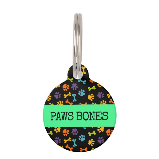 Black Bones Paws Pet Tag (Front)