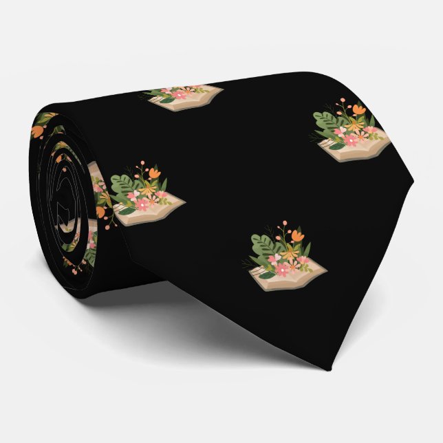 Black Book and Flowers Work & Graduation Gift Tie (Rolled)