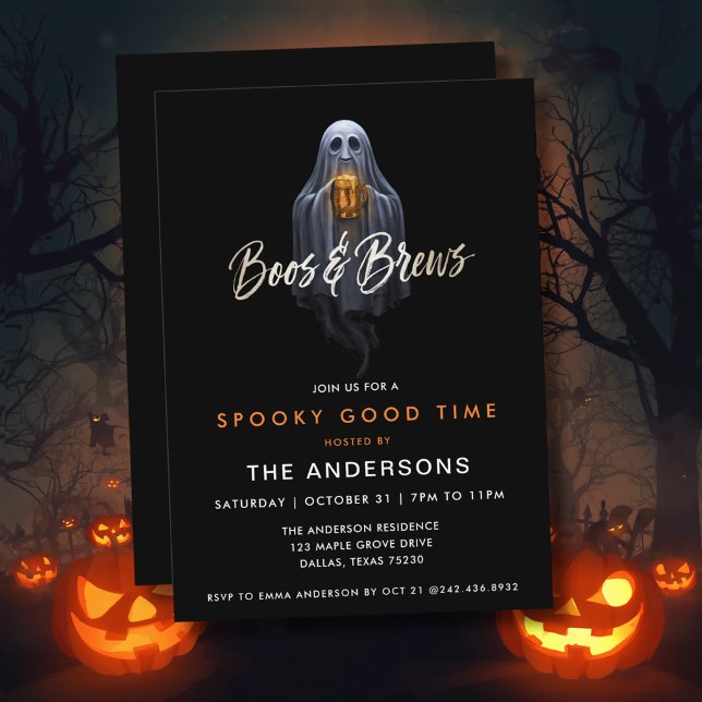 Black Boos & Brews Ghost Halloween Invitation (Creator Uploaded)