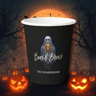Black Boos & Brews Ghost Halloween Paper Cups