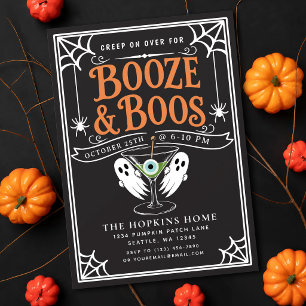 Black Booze and Boos Ghost Adult Halloween Party Invitation