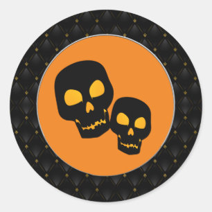 Black Border Black Skulls Halloween Classic Round Sticker