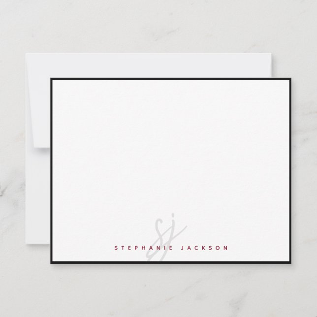 Black Border Burgundy Text with Script Monogram  Card (Front)
