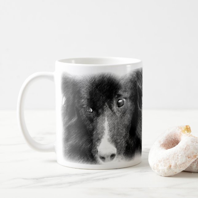 Black Border Collie Animal Art   Coffee Mug (With Donut)