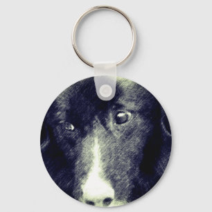 Black Border Collie Animal Art  Key Ring