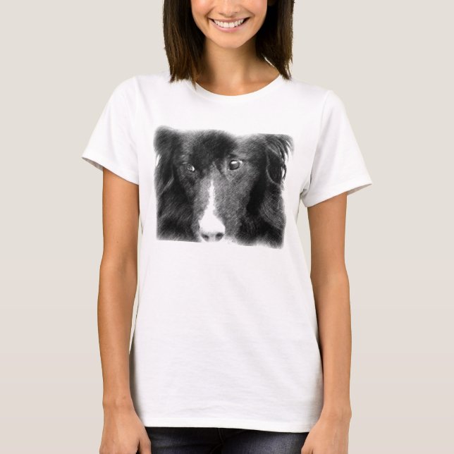 Black Border Collie Animal Art  T-Shirt (Front)