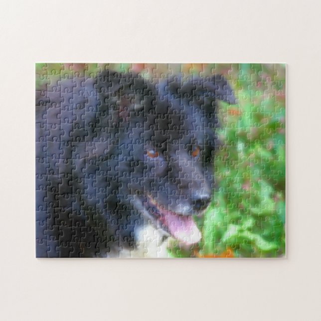 Black Border Collie Dog Art Photo Painting  Jigsaw Puzzle (Horizontal)