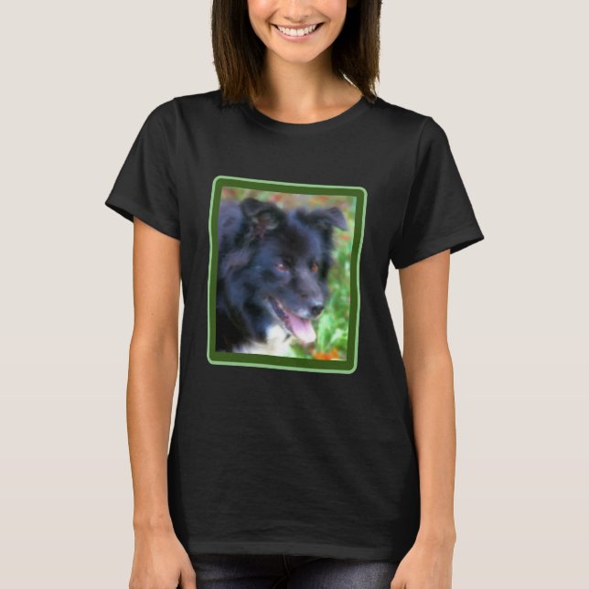 Black Border Collie Dog Art Photo Painting  T-Shirt (Front)