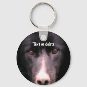 Black Border Collie Face Dog Personalised Key Ring