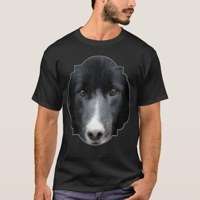 Black Border Collie Face Dog  T-Shirt (Front)
