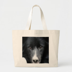 Black Border Collie Face Dog Tote Bag