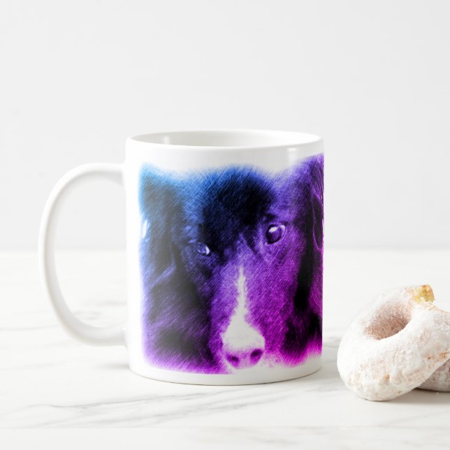 Black Border Collie Tint Animal Art Coffee Mug (With Donut)