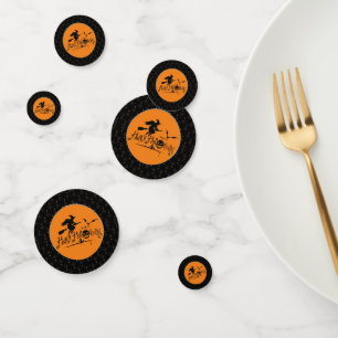 Black Border Happy Halloween Witch And Bats Confetti
