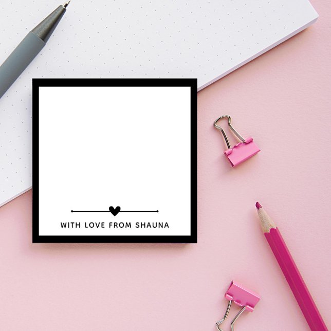 Black Border & Heart With Love From Name Post-it Notes (Creator Uploaded)