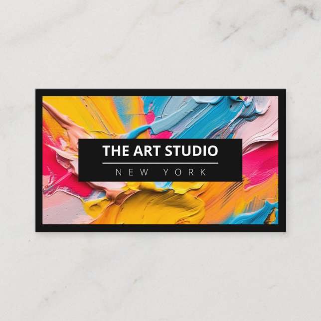 Black Border Modern Name Artwork Artist Art Studio Business Card (Front)