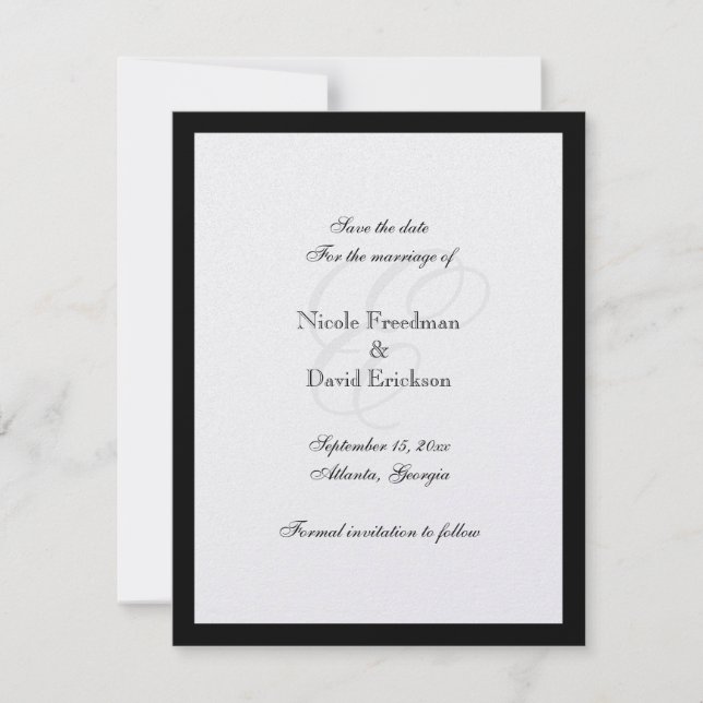 Black border monogram wedding announcement card (Front)