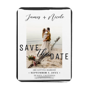 Black Border Overlay Photo Save the Date Wedding Magnet