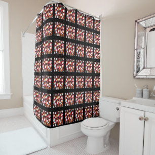 Black border patterned squares art designed shower curtain