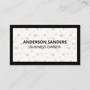 Black Border   Polka Dot Glitter Pattern Business Card