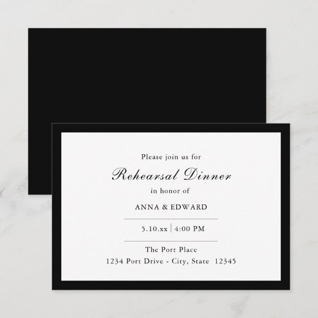 Black Border Rehearsal Dinner Invitations (Front/Back)