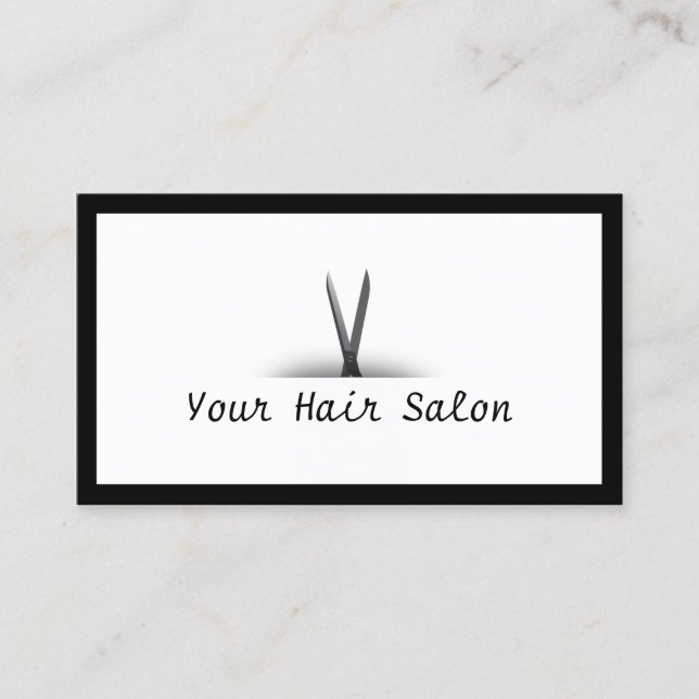 Black Border & Scissor Hair Salon Business Card (Front)