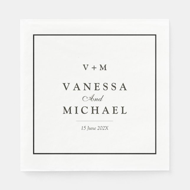 Black border simple unique wedding  napkin (Front)