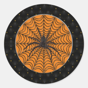 Black Border Spider Web And Black Spider Halloween Classic Round Sticker