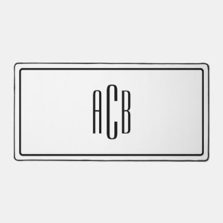 Black Border Three Letter Blue Monogram Desk Mat