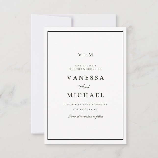 Black border unique wedding save the date card (Front)