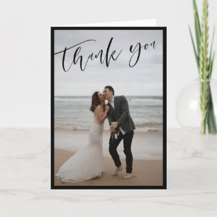 Black Border White Script Wedding Photo Thank You