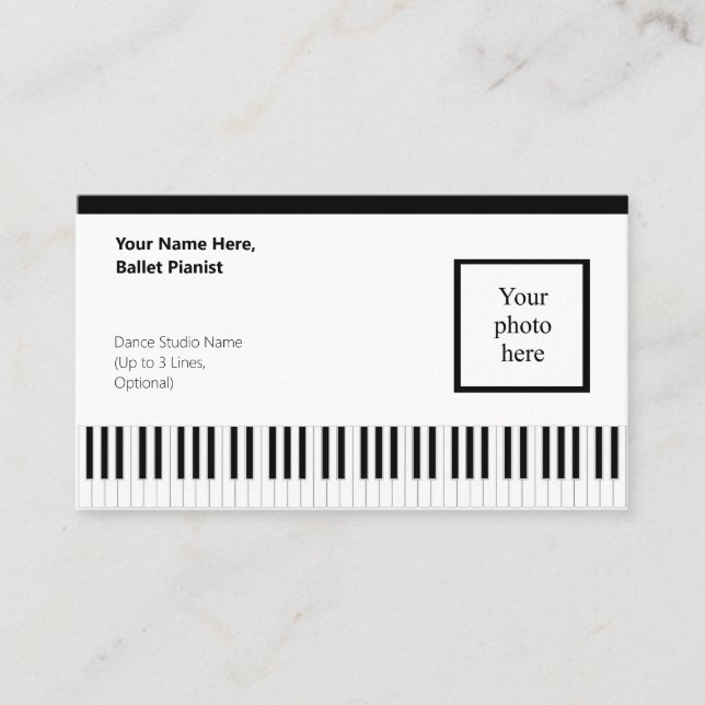 Black Borders & Frame Ballet Pianist Business Card (Front)