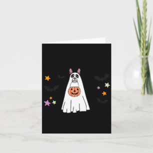 Black Boston Terrier Boo Ghost Dog Happy Halloween Card