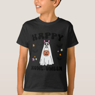 Black Boston Terrier Boo Ghost Dog Happy Halloween T-Shirt