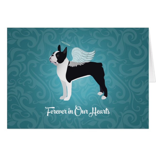 Black Boston Terrier Dog Angel Pet Memorial (Front Horizontal)