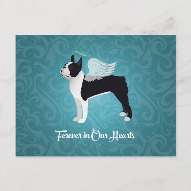 Black Boston Terrier Dog Angel Pet Memorial Postcard (Front)