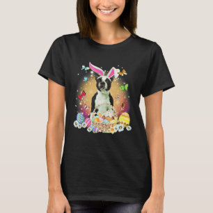 Black Boston Terrier Dog Bunny Easter Eggs Basket T-Shirt