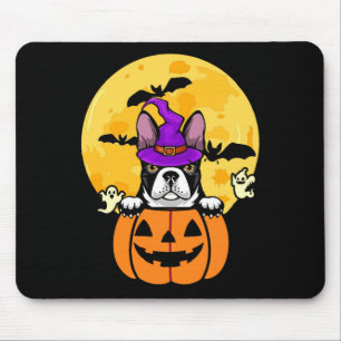 Black Boston Terrier Witch Dog Lover Halloween Mouse Mat
