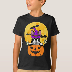 Black Boston Terrier Witch Dog Lover Halloween T-Shirt