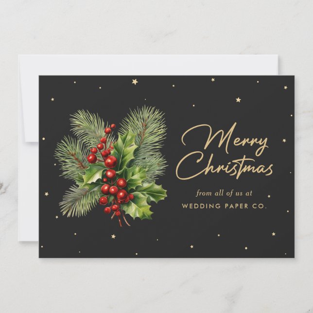 Black Botanical Business Merry Christmas Card (Front)