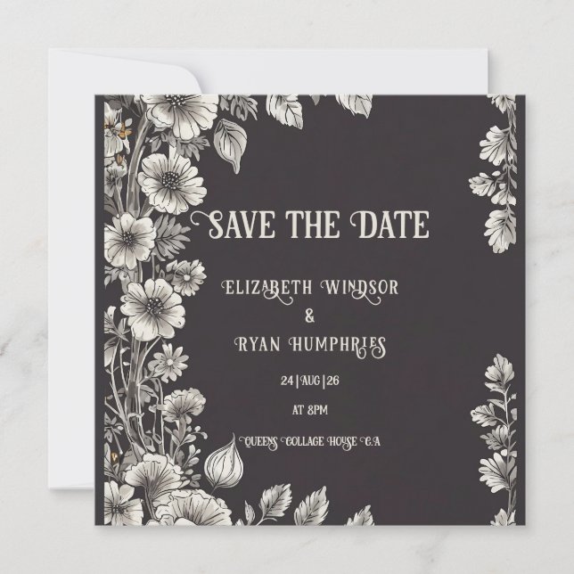 Black Botanical Delight Wedding Invitation (Front)