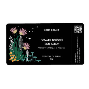 Black Botanical Dropper Bottle Labels