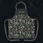 Black botanical elegant modern family gift apron<br><div class="desc">Sage green,  black,  brown green and grey elegant modern foliage eucalyptus watercolor botanical natural Christmas holiday gift personalised apron design. Simple,  clean elegant minimal design.</div>