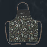 Black botanical elegant modern family gift apron<br><div class="desc">Sage green,  black,  brown green and grey elegant modern foliage eucalyptus watercolor botanical natural Christmas holiday gift personalised apron design. Simple,  clean elegant minimal design.</div>
