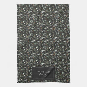 Black botanical elegant modern family gift decor tea towel