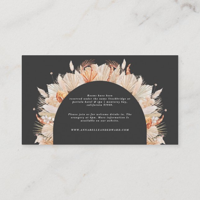 black botanical elegant pampas wedding details enclosure card (Back)