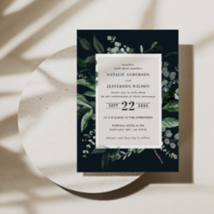 Black botanical floral elegant wedding details QR Invitation
