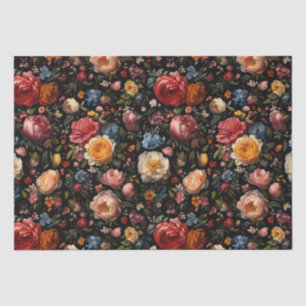 Black Botanical Floral Moody Baroque Antique Dutch Tissue Paper