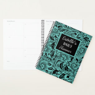 Black Botanical Floral on Blue Planner