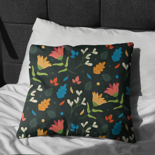 Black Botanical Floral Print Cushion